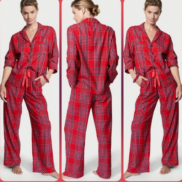 Victoria's Secret Pajama Set Red Plaid Top & Bottom Pants Long Sleeve - Picture 14 of 14